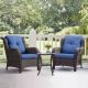 Gymojoy 3-Pcs Wicker Patio Conversation Set with Blue Cushion PW00625-1