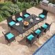 Halmuz 10-Piece Wicker Square Patio Outdoor Dining Set with Glass Tabletop and 1.5 in. Umbrella Hole, Blue Cushion 10PS-Dining-Blu
