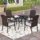 PHI VILLA Black 5-Piece Metal Patio Outdoor Dining Sets with Stamped Round Table and Rattan Chairs with Beige Cushion THD5-409-042