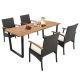 Costway 5 Piece Wicker Outdoor Dining Set Acacia Wood Table 4 Wicker Chairs with Umbrella Hole and White Cushions QD-70831-4-A+QD-7084-A0