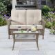 Gardenbee 2-Piece Wicker Outdoor Patio Loveseat Conversation Set with Beige Cushions and Coffee Table M54A-BGE-HDGB