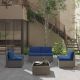 Gardenbee 5-Piece Wicker Outdoor Patio Sectional Sofa Conversation Set with Coffee Table and Blue Cushions MA002-BLU-23-HG