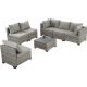 JUSKYS Gray Wicker 7-Piece Modular Outdoor Sectional Patio Furniture Conversation Set w/Gray Cushions 6 Chairs 1 Coffee Table NWWT7034