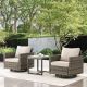 Pocassy 3-Piece Gray Wicker Patio Conversation Deep Seating Set with Beige Cushions Swivel Rocking Chairs PJ6970-2