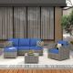 XIZZI Vesta Gray 6-Piece Wicker Outdoor Patio Conversation Sofa Set with Navy Blue Cushions BRS700NB-6