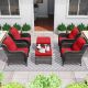 Gardenbee 6-Piece Wicker Outdoor Patio Conversation Lounge Chair Set with Red Cushions and Ottomans M08x2M74-RED-HG