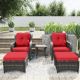 Gardenbee 5-Piece Wicker Outdoor Patio Conversation Set with Red Cushions, Ottomans and Side Table M08M73M74-REDHG