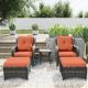 Gardenbee 5-Piece Wicker Outdoor Patio Conversation Set with Orange Cushions, Ottomans and Side Table M08M73M74-ORGHG