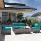 Gardenbee 6-Piece Wicker Outdoor Patio Sectional Sofa Conversation Set with Coffe Tables and Turquoise Cushions MA003-BBB-22-HG