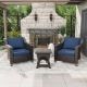 Gardenbee 3-Piece Wicker Outdoor Patio Conversation Lounge Chair Set with Side Table and Blue Cushions M86MA013B-BLUG