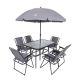 NICE C 8-Piece Outdoor Dining Sets, Patio Furniture Set, Tilted Removable Umbrella, Glass Table, and 6 Folding Chairs HD-8PCPTO-GREY01
