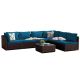 PATIOGUARDER 7-Piece Wicker Patio Conversation Seating Set with Deep Lake Blue Cushions and Coffee Table HDPG23014