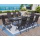 PHI VILLA 9-Piece Metal Patio Outdoor Dining Set with Rectangle Extensible Table and Black Reclining Folding Sling Chair THD9-S9-30514