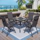 PHI VILLA 5-Piece Metal Patio Outdoor Dining Set with Black Folding Reclining Sling Chair THD5-S5-117