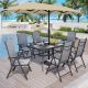 PHI VILLA 8-Piece Metal Patio Outdoor Dining Set with Umbrella and Gray Folding Reclining Sling Chair THD8-326723G10M
