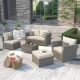 OVIOS Bexley Gray 6-Piece Wicker Patio Conversation Seating Set with Fine-Stripe Beige Cushions BRS906