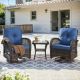 Pocassy 3-Piece Openwork Weaving Wicker Patio Conversation Swivel Rocking Chairs Set with Cushions and Coffee Table PJ100