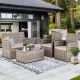 JUSKYS 4-Piece Outdoor Patio Wicker Furniture Sectional Sofa Set with Gray Cushions and Glass Coffee Table ZJ003GYGY