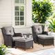 Gymojoy Carolina Brown 5-Piece Wicker Patio Conversation Set with Gray Cushions GM0142325-3