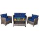 Costway 4-Piece Wicker Patio Conversation Set Coffee Table Sofa Garden with Navy Cushions HW68647NY+