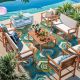 Tozey Chillrest 8-Pieces Acacia Wood Patio Conversation Set with Cream Cushion V-LCW220008-BG