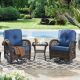 Gymojoy Carlos 3-Piece Brown Wicker Patio Conversation Set with Blue Cushions GM100