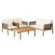WELLFOR 4-Piece Rattan Patio Conversation Set with White Cushions OUS69144WH+
