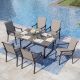 PHI VILLA Black 7-Piece Metal Outdoor Patio Dining Set with U Shaped Rectangle Table and Textilene Chairs THD7-139-165
