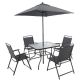 Sudzendf Gray 6-Piece Metal Outdoor Patio Dining Set for 4-People with Umbrella TOUTD2336