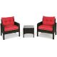 WELLFOR 3-Pieces Wicker Patio Conversation Set with Red Cushions OUS68639RE