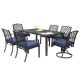 domi outdoor living 7-Piece Metal Outdoor Dining Set with Navy Blue Cushions LCAF0020A-N-7