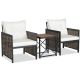 WELLFOR 3-Piece Wicker Patio Conversation Set with White Cushions OUS70686WH