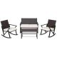 WELLFOR 4-Pieces Wicker Patio Rocking Conversation Set with Off White Cushions OUS70741+