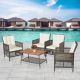 WELLFOR 5-Piece Wicker Patio Conversation Set with Off White Cushions OUS70243WH+