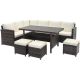 Gymax 7-Piece Wicker Patio Conversation Furniture Set Sectional Sofa Set with White Cushions GYM12339