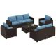 Outsunny 5-Piece Wicker Patio Conversation Set with Blue Cushions 860-309V00CF