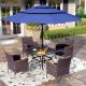 PHI VILLA Black 6-Piece Metal Patio Outdoor Dining Set with Slat Square Table, Blue Umbrella and Rattan Chairs with Blue Cushion THD6-0601-018Z