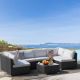 Cesicia Black Frame 7-Piece Wicker Patio Conversation Set with Beige Cushions Pillows and Glass Table 24mdc011012