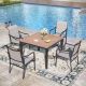 PHI VILLA Black 5-Piece Metal Outdoor Patio Dining Set With Wood-Look Square Table and Gourd-Shaped Design Textilene Chairs THD5-141-162