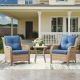 Gymojoy Carolina 3-Piece Wicker Patio Conversation Set with Blue Cushions GM106109-1