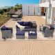 Sonkuki 6-Piece Patio Sofa Set Gray Wicker Outdoor Furniture Set with Coffee Table, Navy Blue R-115HNY-T3