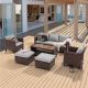 Sonkuki 6-Piece Patio Sofa Set Brown Wicker Outdoor Furniture Set with Coffee Table, Linen Grey R-115BLY-T1