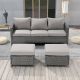 JOYESERY 3-Seater Patio Gray Wicker Sofa set with Ottomans, Linen Grey Cushion J-S1HLY
