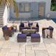 JOYESERY 7-Piece Brown Wicker Outdoor Conversation Seating Sofa Set with Coffee Table, Navy Blue Cushions J-115BNY-T13