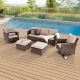 Sonkuki 5-Piece Patio Conversation Set Brown Wicker with Swivel Rocking Chair and Sand Thickening Cushions R-S1-2RBSD