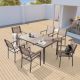 Sonkuki 7 Pieces Patio Dining Set with Rectangle Table and Stackable Textilene Chairs, Taupe R-267-TP