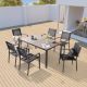 Sonkuki 7 Pieces Patio Dining Set with Rectangle Table and Stackable Textilene Chairs, Black R-267-BK