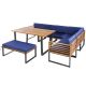 Gymax 8-Piece Patio Dining Set Acacia Wood L Shaped Sectional Sofa Outdoor Dining Set with Navy Cushions GYM12590