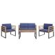 Gymax 4-Pieces Acacia Wood Patio Conversation Set Outdoor Furniture Set w/Navy Cushions GYM12594