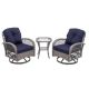Sudzendf 3-Piece Metal Outdoor Swivel Rocker Patio Conversation Set with Navy Blue Cushions and Glass Coffee Table KIKIO203167